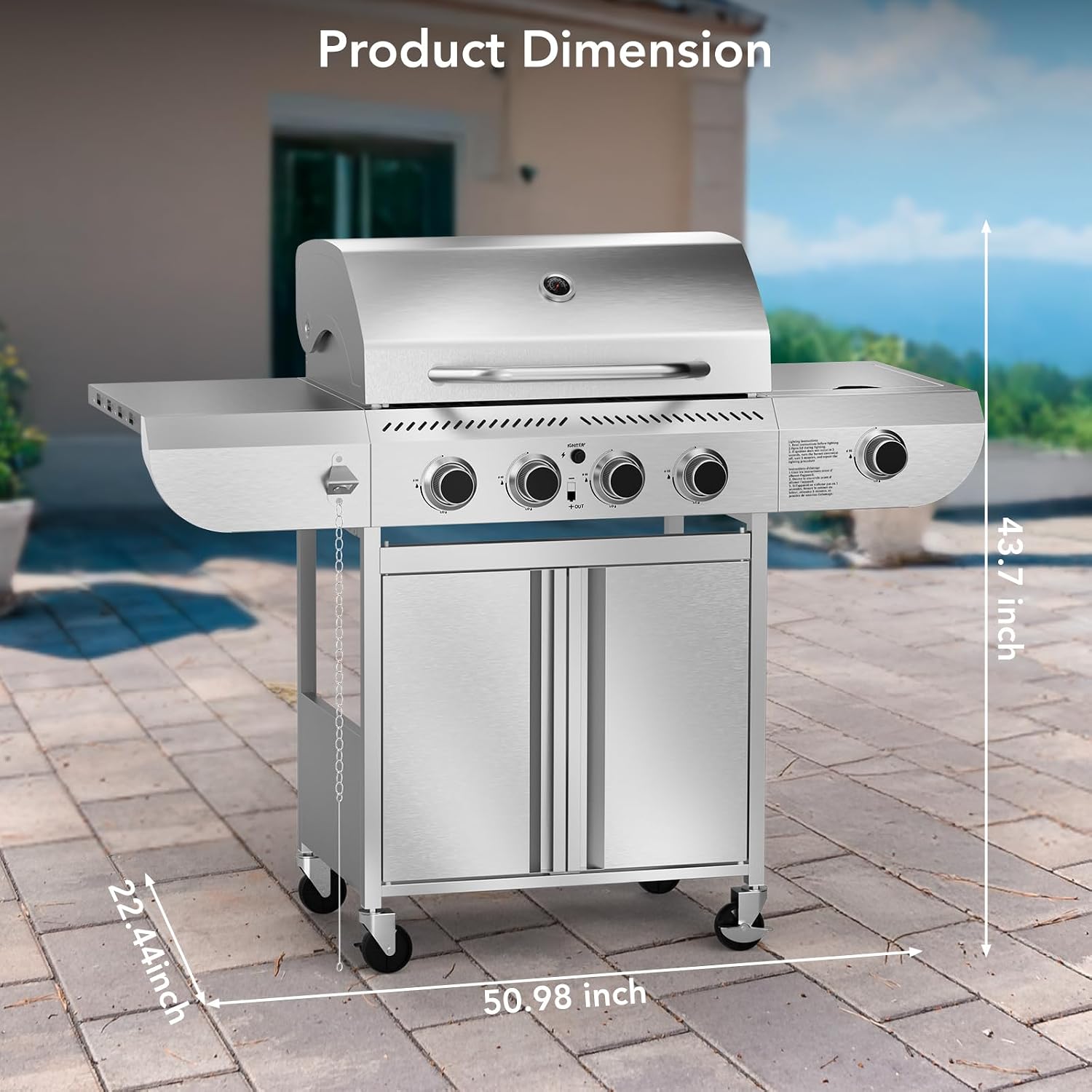 Electactic G41 Pro BBQ Grill,Heavy-Duty Stainless Steel Gas Grill, 4 Burner Gas Grill with Side Burner,42000 BTU Propane Grill for Outdoor Cooking,Barbecue,Garden and Patio Backyard