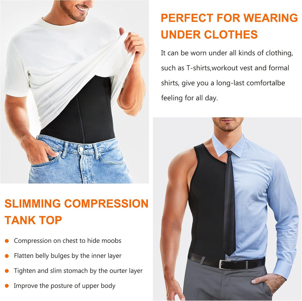 Wonderience Men Shapewear Slimming Body Shaper Compression Shirt Tank top with Zipper Underwear For tummy control