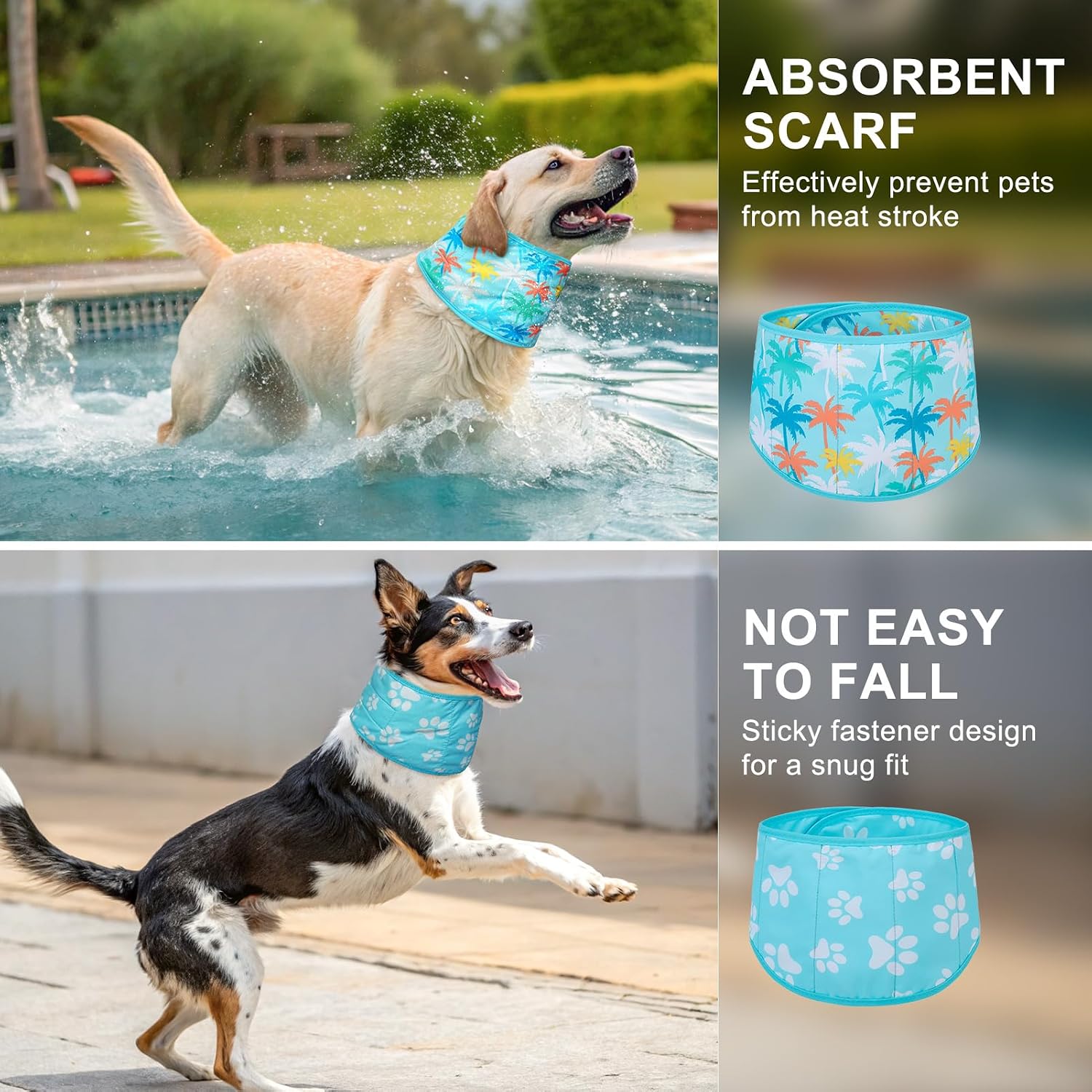 BEAUTYZOO Dog Cooling Bandana for Medium Large Dogs, 2 Pack Instant Cooling Bandanas Breathable Cooling Ice Towel Neck Wraps,Keep Dogs Cool in Hot Summer, Blue Paw L