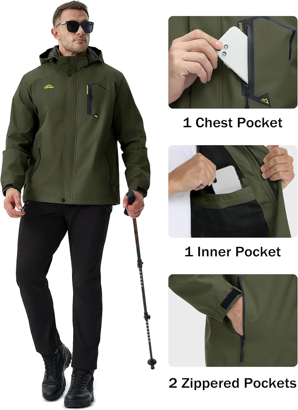 MAGCOMSEN Men's Lightweight Windbreaker Rain Jacket Raincoat with Detachable Hood for Hiking Fishing Activewear