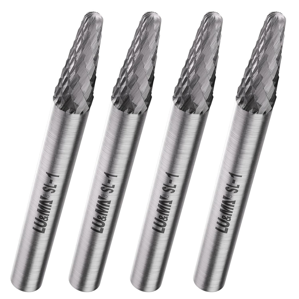 LU&MN SL-1 Tungsten Carbide Double-Cut Rotary Burr, 1/4" Shank, 4 PCS