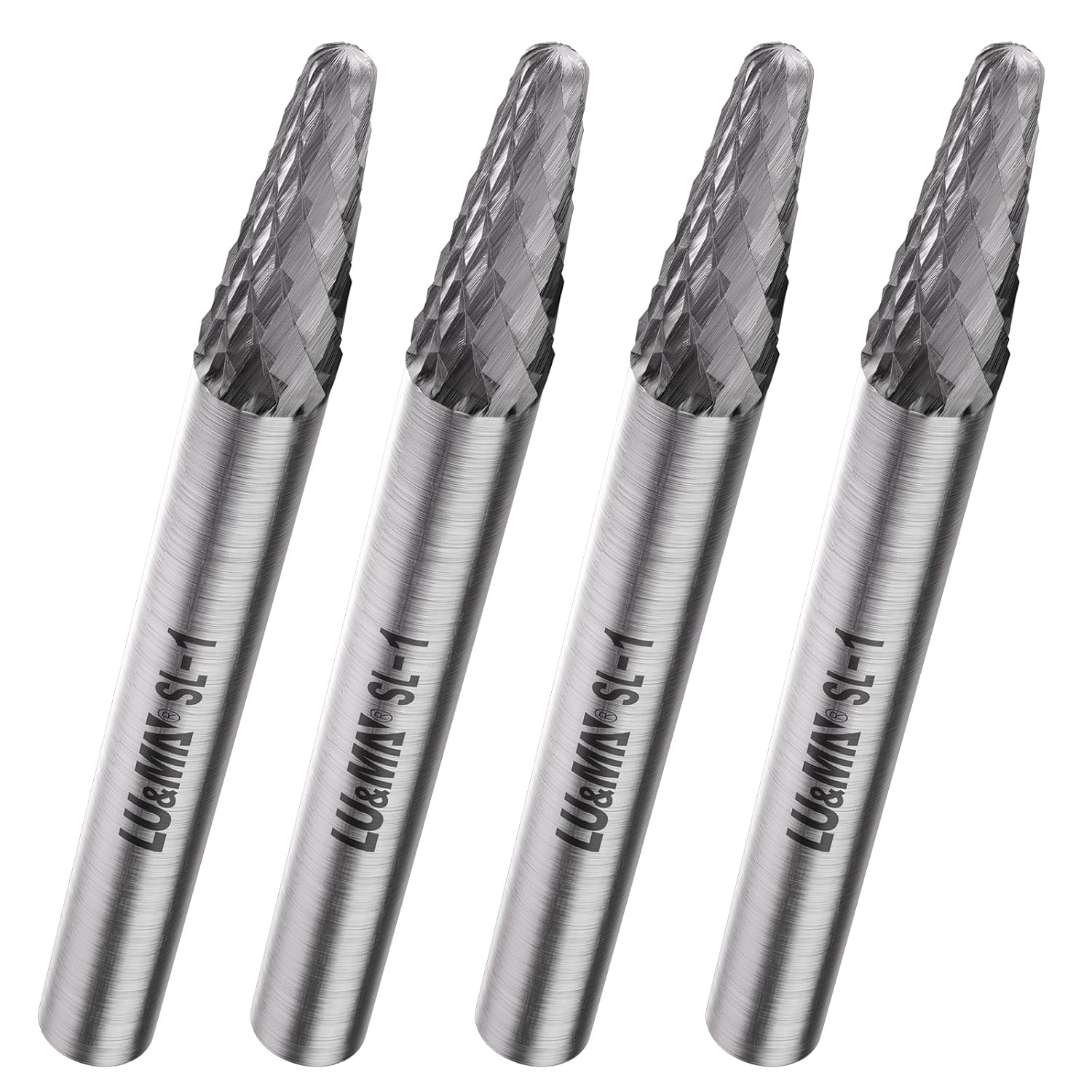 LU&MN SL-1 Tungsten Carbide Double-Cut Rotary Burr, 1/4" Shank, 4 PCS
