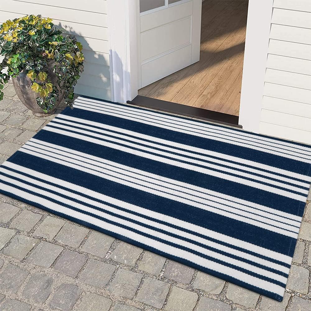 OJIA Outdoor Mats for Front Door 24"x51" Fall Porch Rug Striped Outdoor Rug