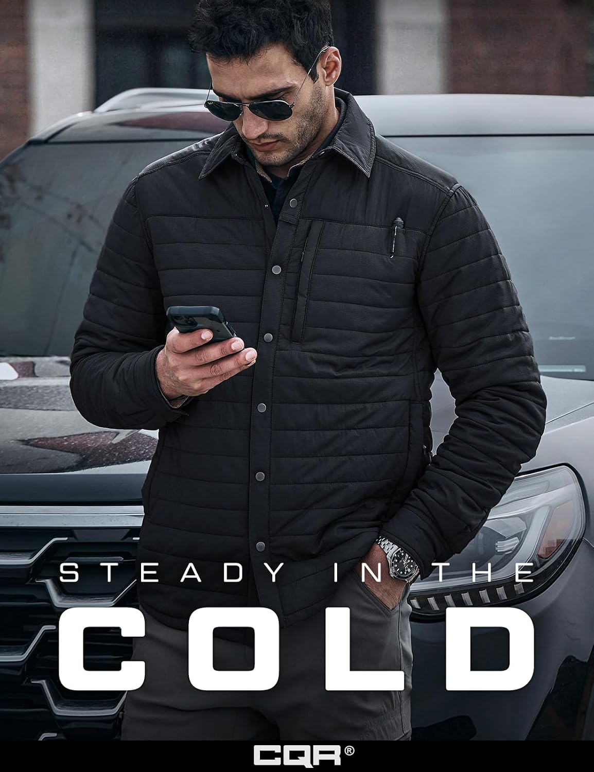 CQR Men's Lightweight Warm Insulated Jacket, Windproof Water Resistant Winter Active Coat for Hiking Work Outdoor Tactical