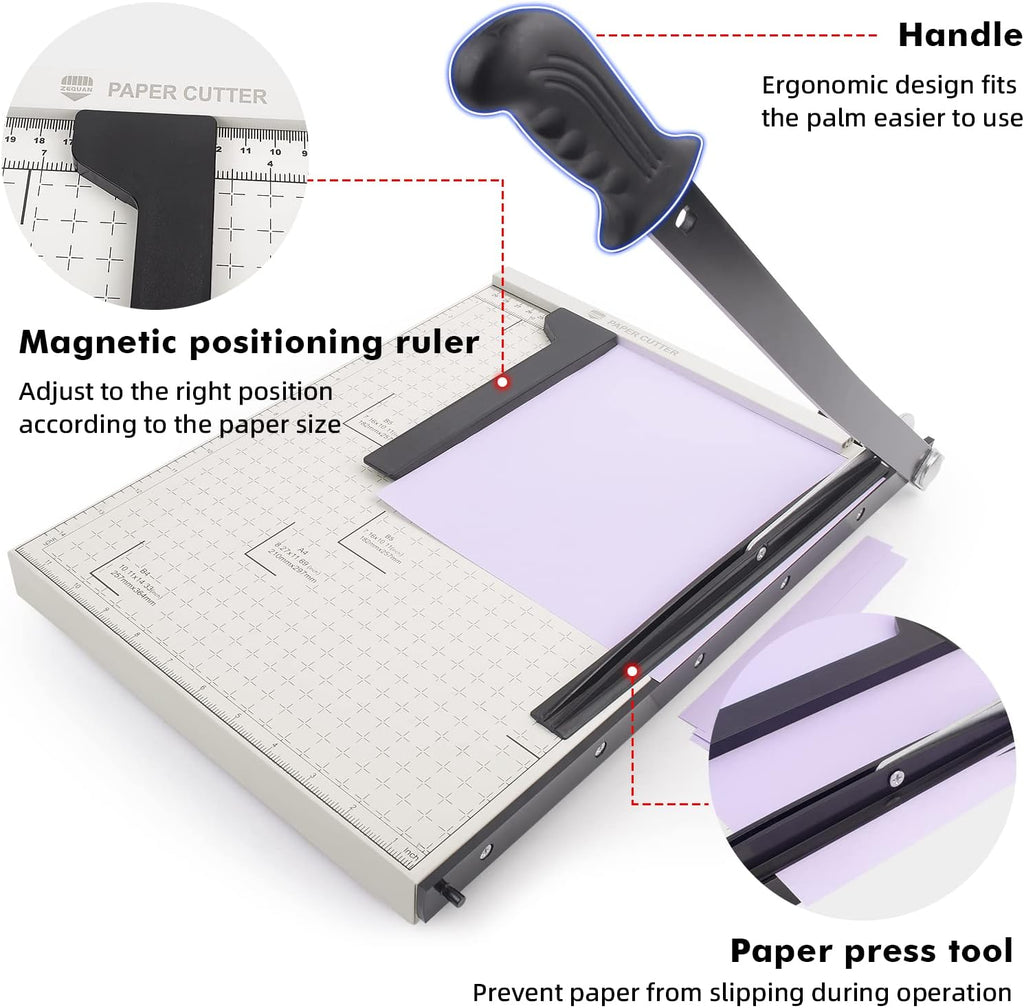 ZEQUAN B4 15" Heavy Duty Paper Cutter, Metal Base, Safety Lock, 10-Sheet