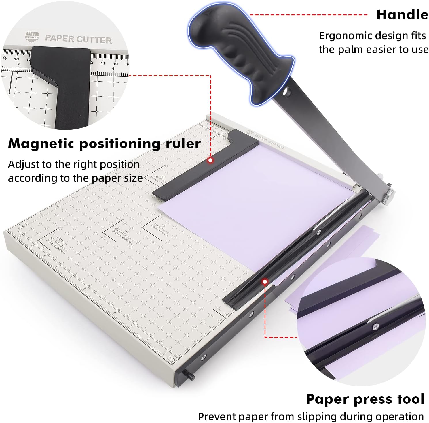 ZEQUAN B4 15" Heavy Duty Paper Cutter, Metal Base, Safety Lock, 10-Sheet