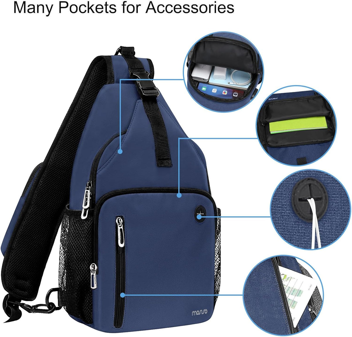 MOSISO Sling Backpack Bag, Crossbody Shoulder Bag Travel Hiking Daypack Chest Bag with Front Square Pocket&USB Charging Port