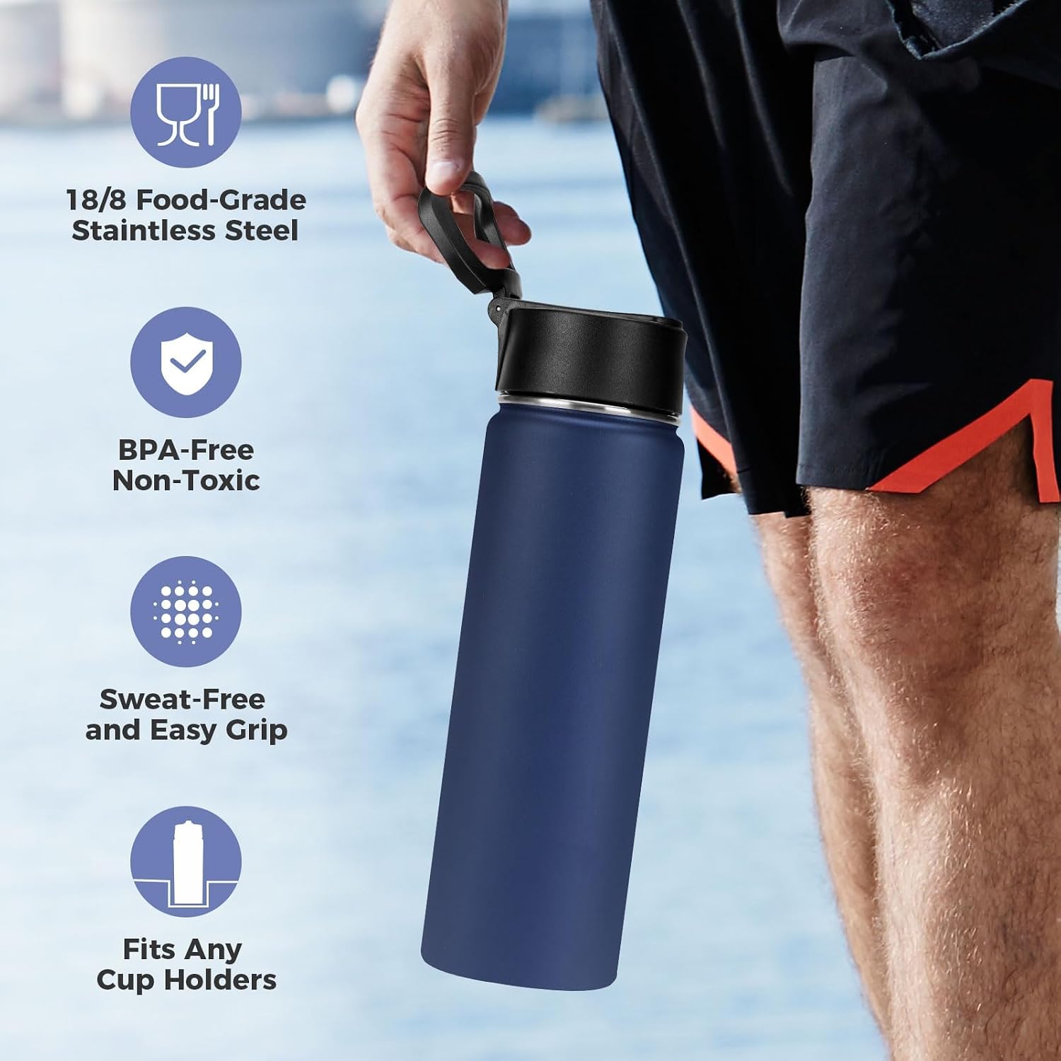 Neihepal 22 oz Insulated Water Bottles Bulk, Stainless Steel Water Bottles Bulk with Leak Proof Straw Lid, Wide Mouth Double Walled Vacuum Keeps Cold and Hot (Eight Color,8 Pack)