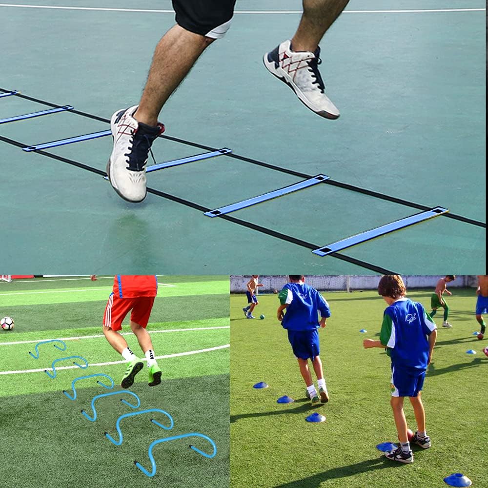 TNZMART Agility Ladder and Disc Cones Training Set Adjustable Rungs Training Ladder with 10 Plastic Sport Cones for Training