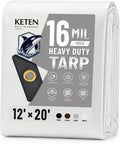 Keten Tarps Heavy Duty Waterproof 12x20 Feet, Extra Thick 16 Mil (White)