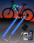 JUSJUBR LED Bike Lights for Night Riding, Multiple Colors and Lighting Modes, App & Remote Control, Colorful LED Strip Lights with Battery Box for Bicycles and Scooters