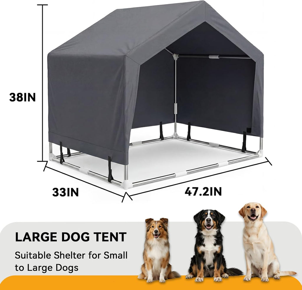 Outdoor Dog House Tent, Stainless Steel Frame Dog Shade Shelter, Large Dogs