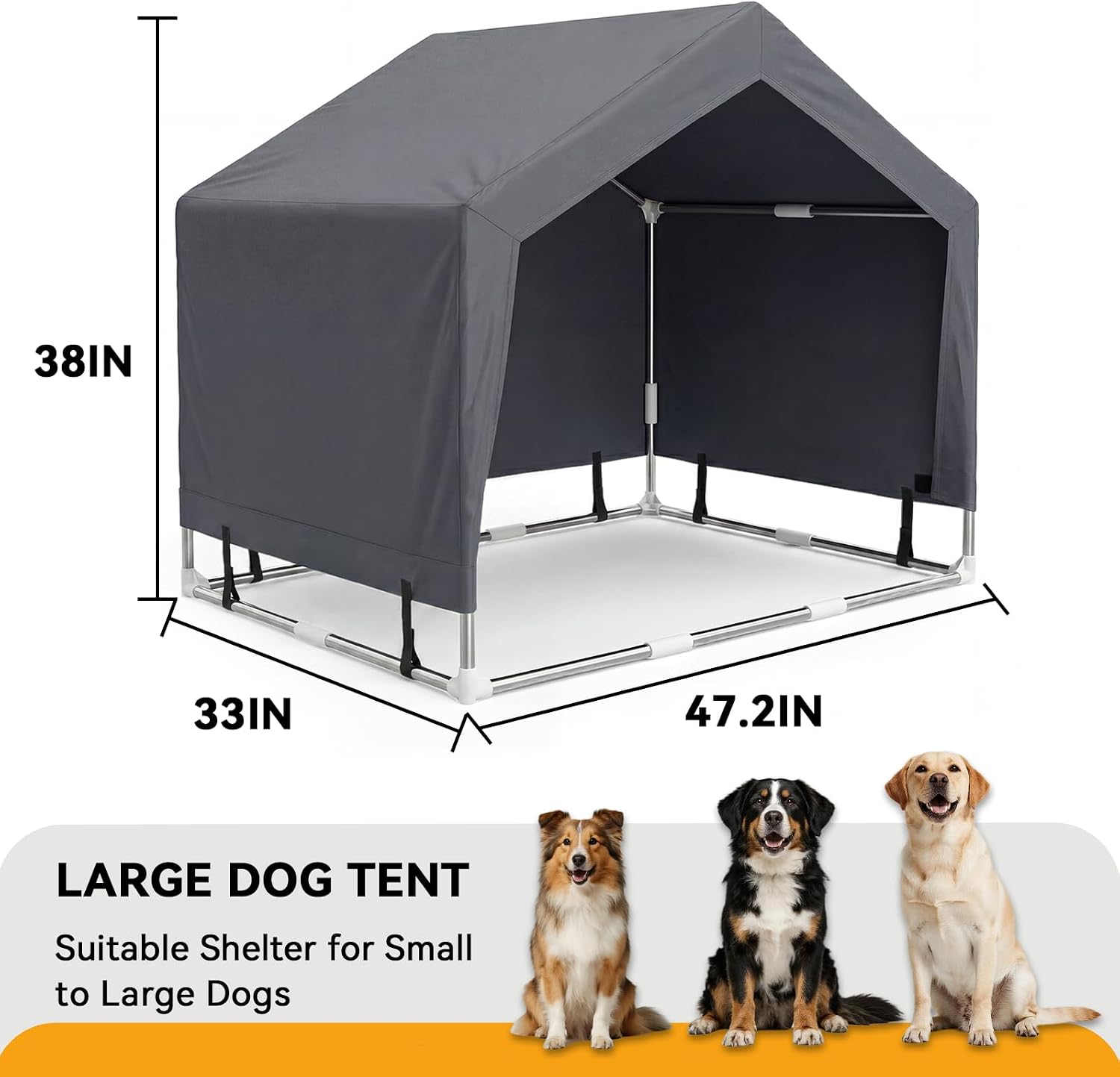 Outdoor Dog House Tent, Stainless Steel Frame Dog Shade Shelter, Large Dogs
