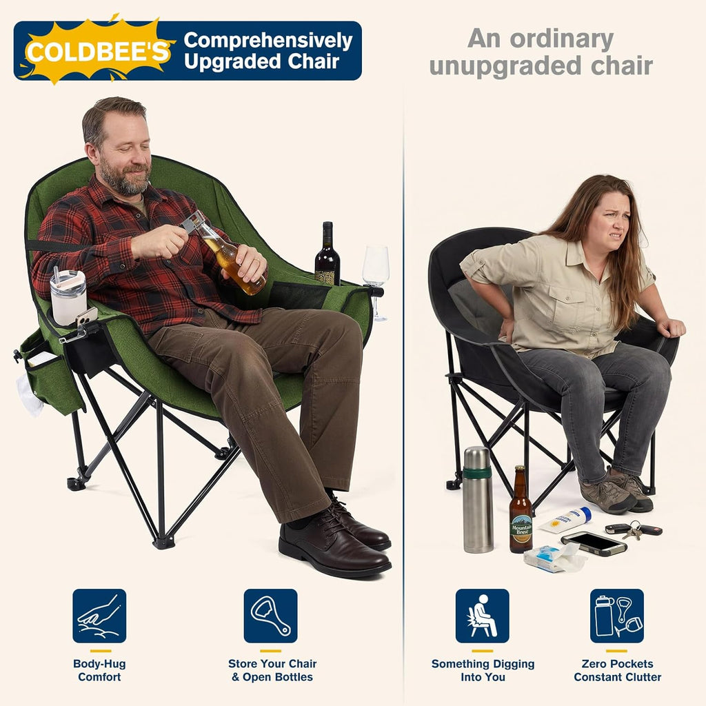 Coldbee 2PCS Oversized Camping Chairs, Heavy Duty Padded, Thick Headrest