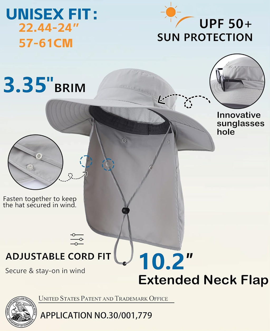 Home Prefer UPF 50+ Wide Brim Sun Hats with Neck Flap Sun Protection Hat for Men Women Gardening Fishing Summer Bucket Hat
