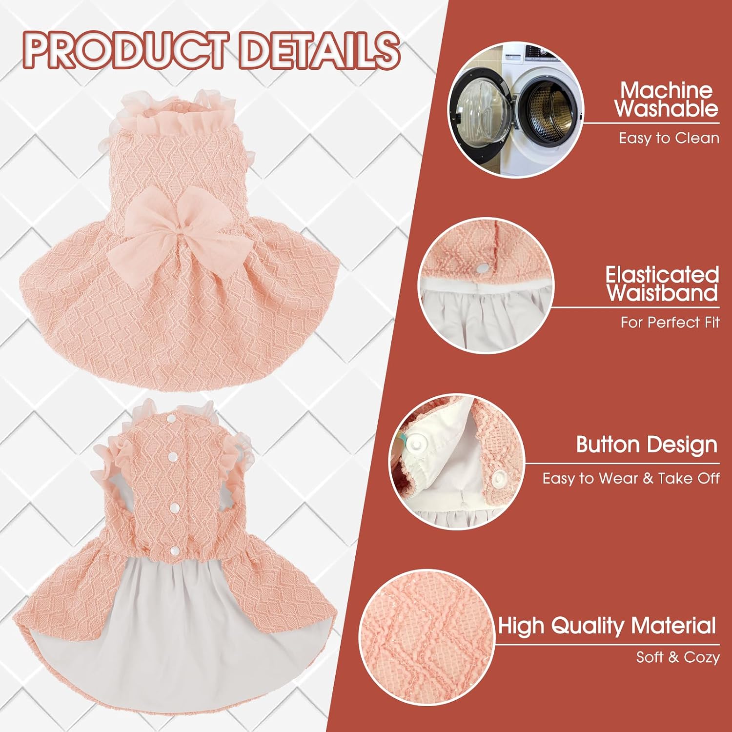 Kuoser Dog Dress, Princess Puppy Tutu with Bow-Knot, Pink Dog Dresses XS