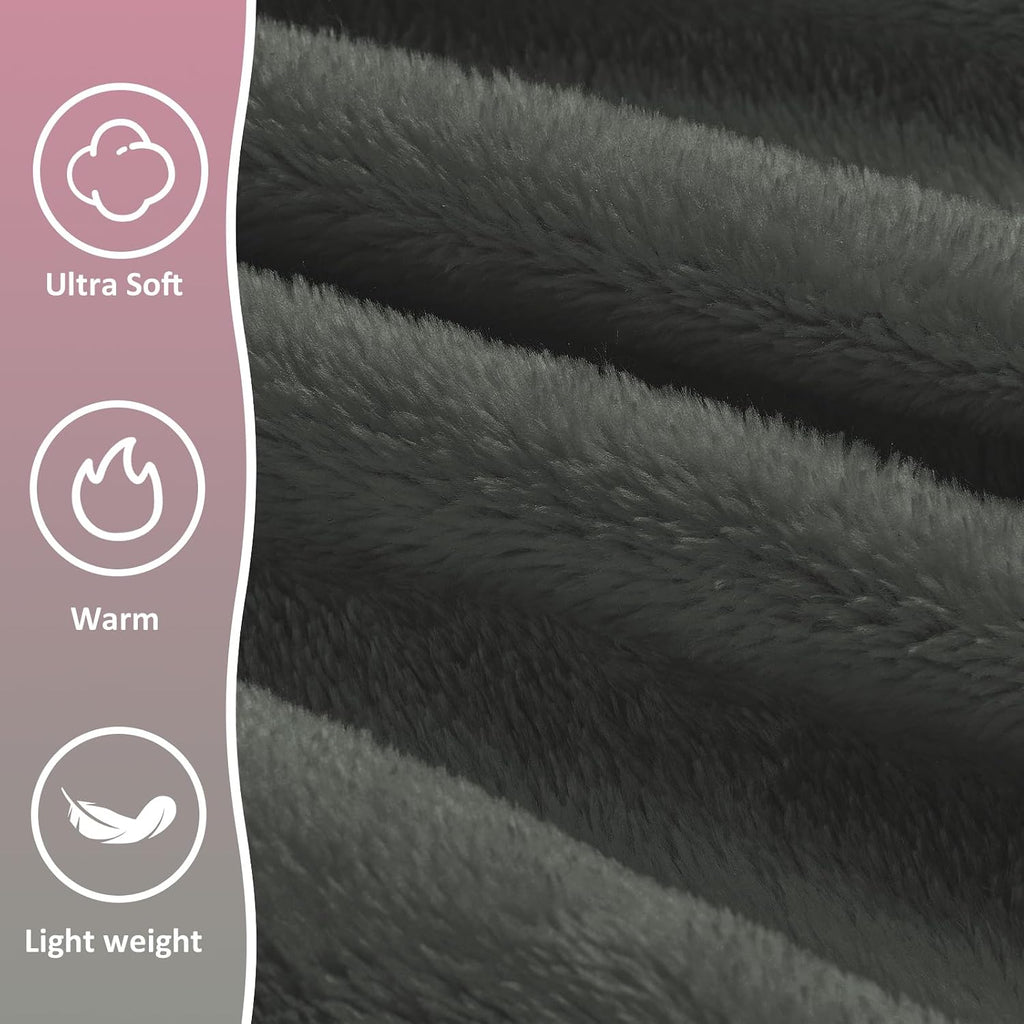 Travel Blanket, Airplane Blanket, Ultra-Soft, Warm & Lightweight, 65x40 in, Outdoor Blanket Essentials for Women, Men & Kids, Included Eye Mask, Luggage Sleeve & Backpack Clip Dark Grey