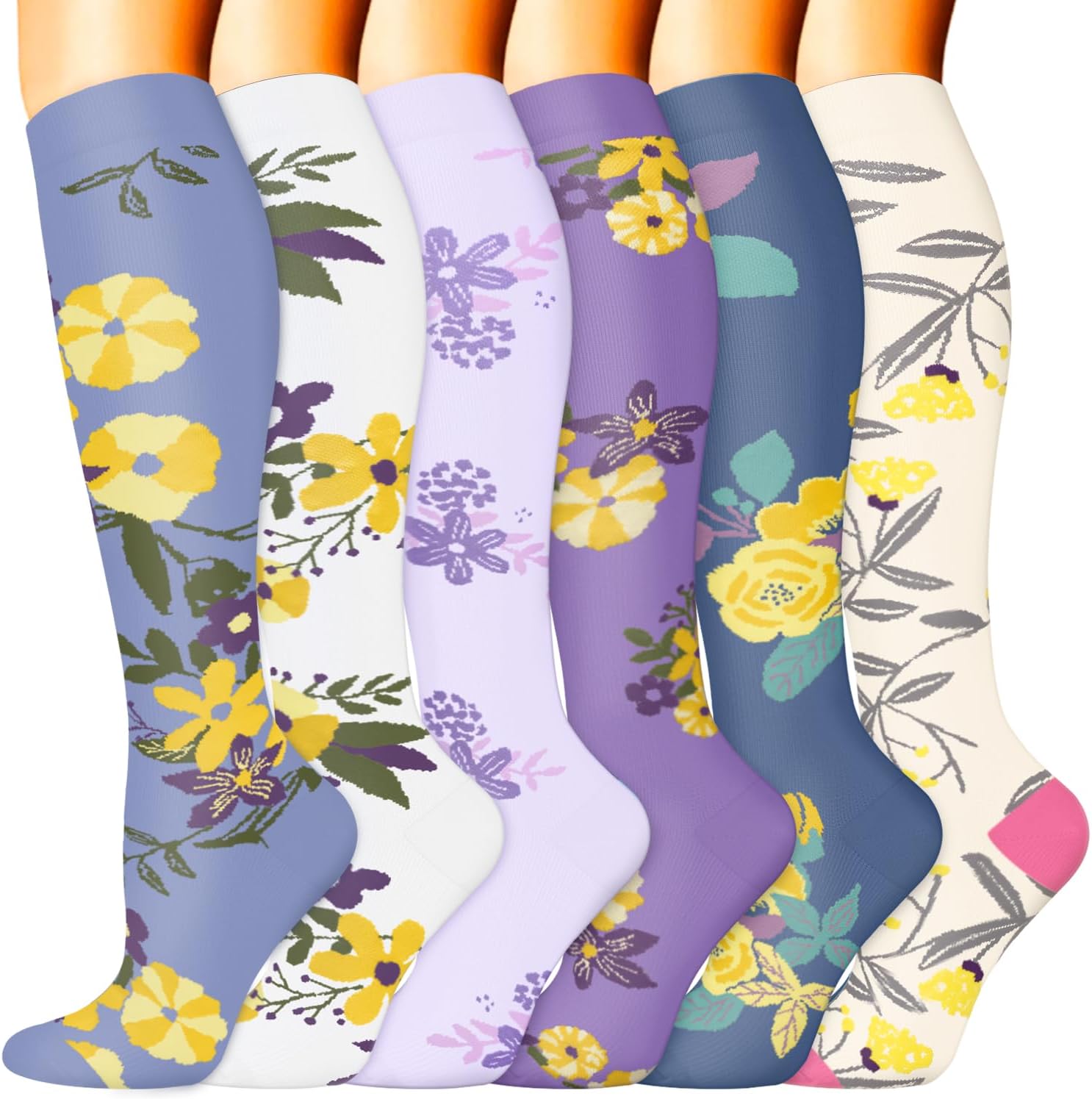 Sooverki Compression Socks for Women & Men 6 Pairs is Best Supportive Knee High Stockings for Circulation, Travel, Nurses