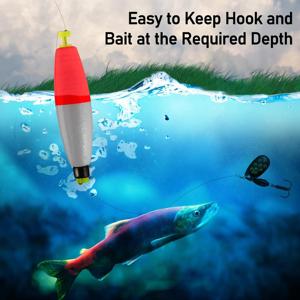 Alwonder 10-Pack Fishing Bobbers Floats, Weighted Bobbers for Fishing Cigar EVA Foam Snap-on Floats Corks Floaters Buoys for Crappie Bass Panfish Bluegills Trout