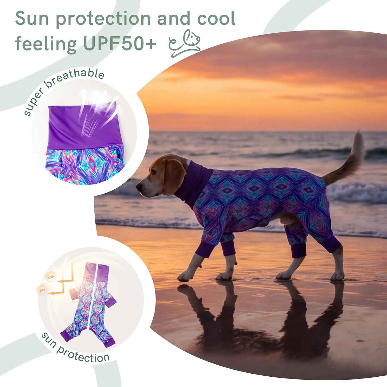 Dog Anxiety Relief Pajamas, Dog Sun Protection UV Shirt for Medium Small Large Dogs, Breathable UPF 50+ Pet Clothes for Outdoor, Travel, Beach Gear