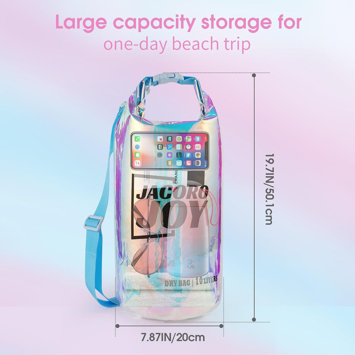 Iridescent Dry Bag, 10L Waterproof Beach Bag