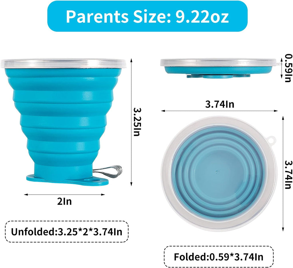 ME.FAN Silicone Collapsible Travel Cup - Silicone Folding Camping Cup with Lids - Expandable Drinking Cup Set - Portable, Graduated [9.22oz]