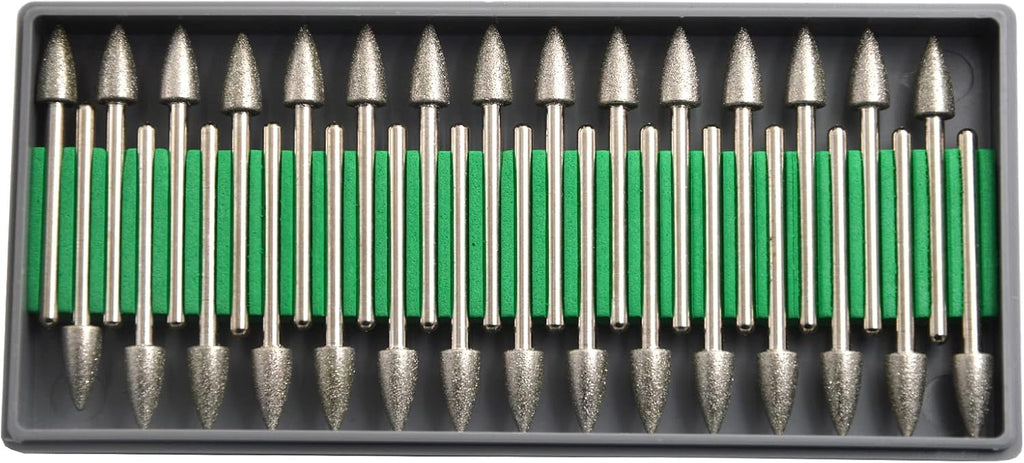 30Pcs 6mm Cone Head,3mm Shaft,Diamond Stone Abrasive Burs Burr Grit Bits for Rotary Tool Grinding Head Jewelry Lapidary Woodworking (Cone 6mm)