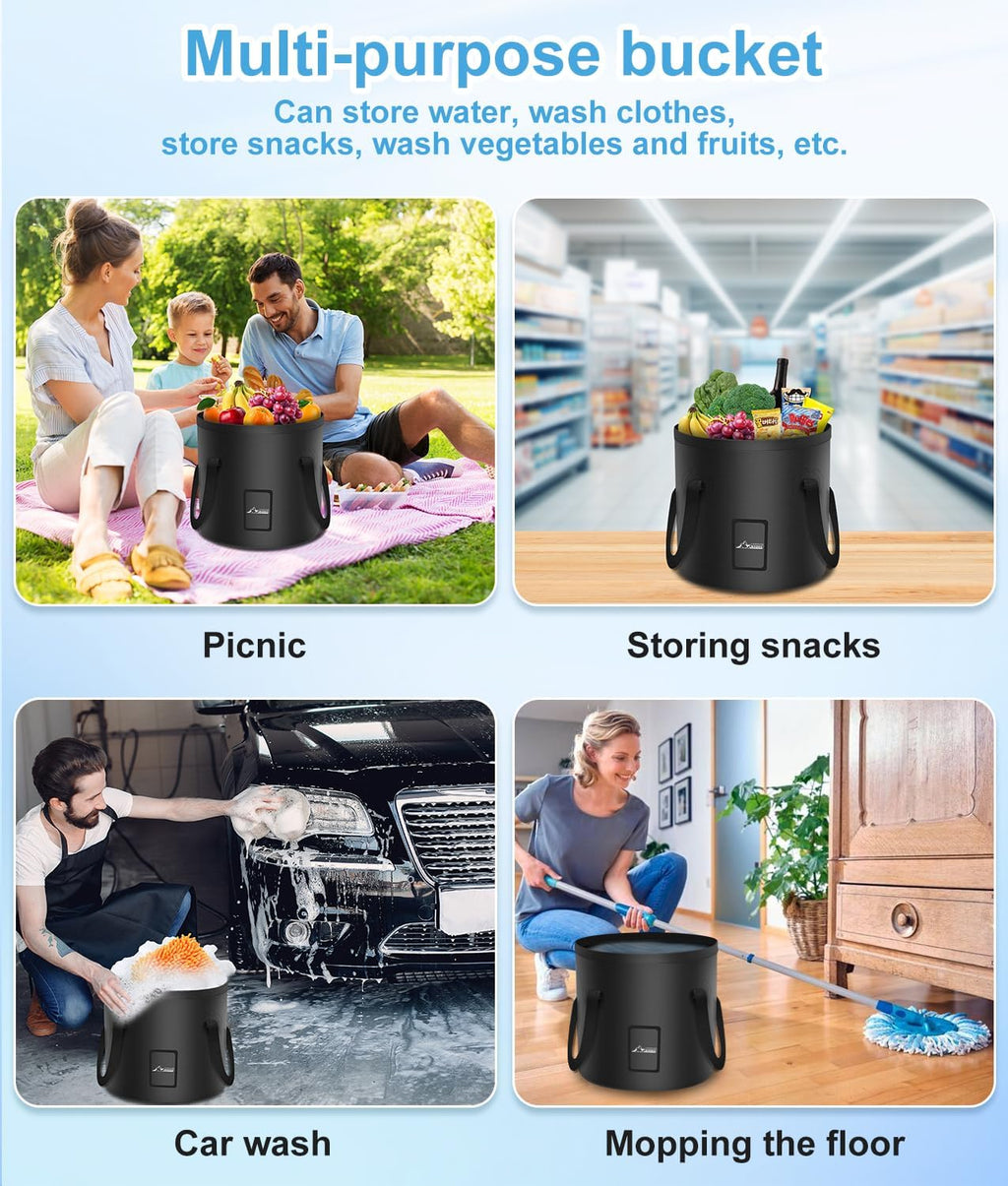 WADEO Portable Shower for Camping, Outdoor Electric Shower Rechargeable Pump with 20L Collapsible Bucket, Camping Shower Head Nozzle for Camping, Hiking, Traveling, Washing