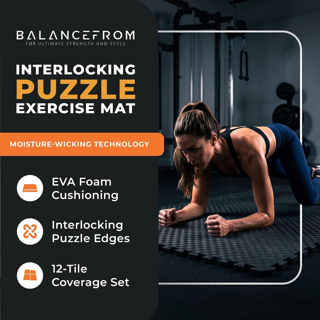 BalanceFrom Puzzle Exercise Mat 1/2-inch Thick, EVA Interlocking Foam Floor