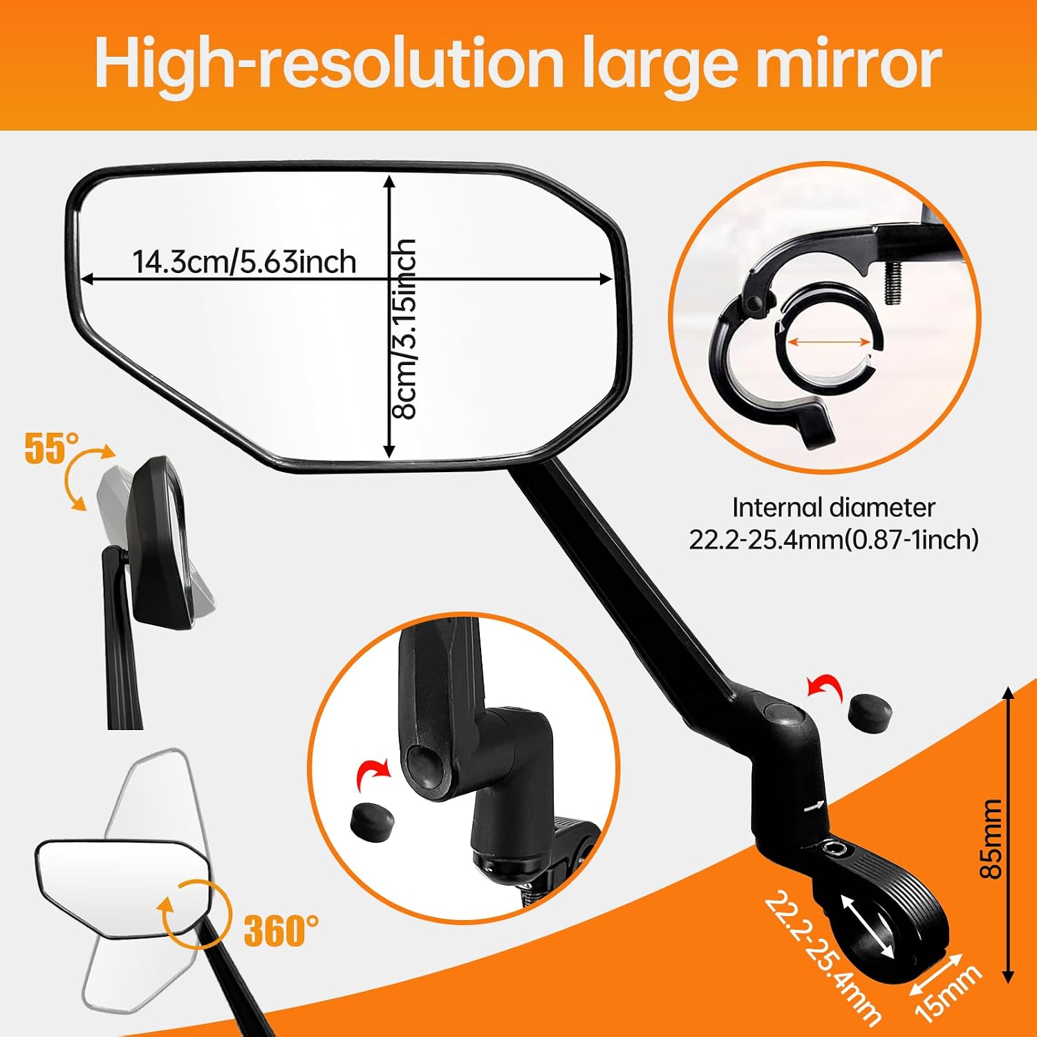 2PCS Foldable Bike Mirror Handlebar 360° Bar End