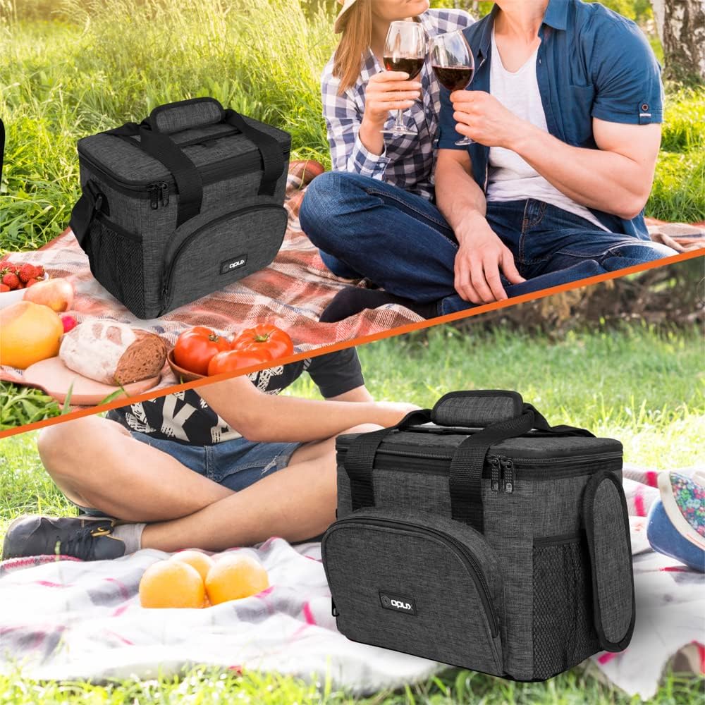 OPUX Soft Cooler Bag, Insulated Collapsible Lunch Cooler Bag for Men Work Camping Beach Travel, Portable Soft Sided Leakproof Waterproof Large Lunch Bag Box with Shoulder Strap 18 Cans, Charcoal Gray