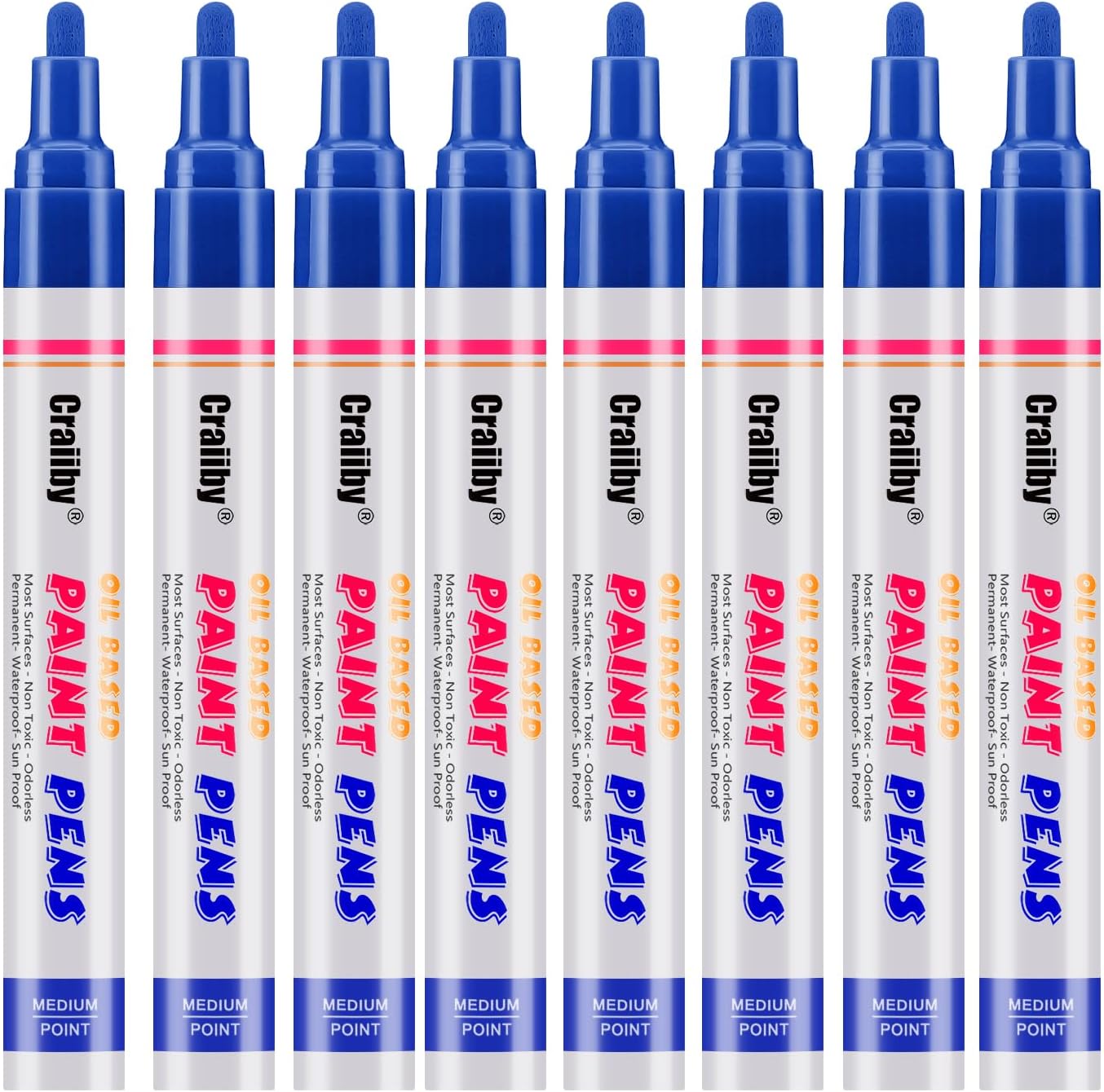 Gold Paint Markers, 8 Pack Oil-Based Waterproof Quick Dry Permanent Paint Pen Set for Rocks Painting, Wood, Fabric, Plastic, Canvas, Glass, Mugs, Metal, Tire, Stone, DIY Craft
