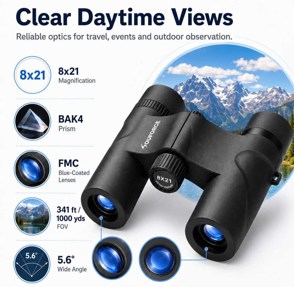 8x21 Compact Binoculars for Adults BAK4 Prism High Powered