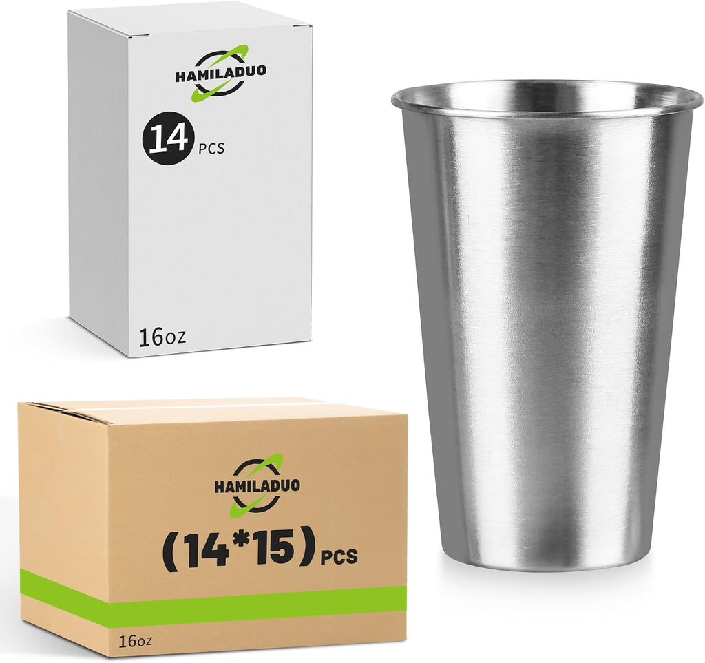 8Pack 16 oz Stainless Steel Pint Cups,Stainless Steel Cup,Pint Cup Tumbler，water Tumbler,Stackable,Reusable,BPA Free, (8)