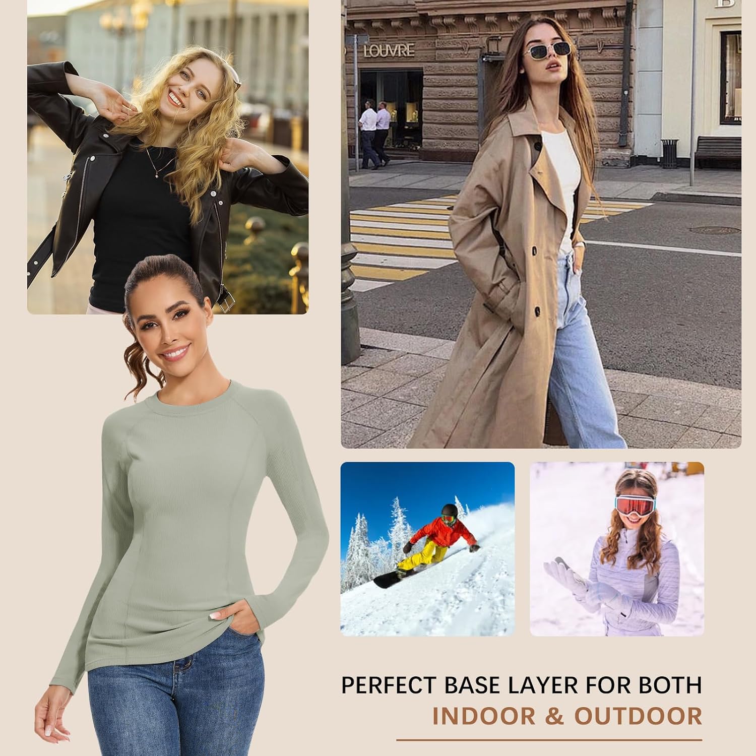 WOWENY Thermal Shirts for Women Fleece Long Sleeve Base Layer Top Winter