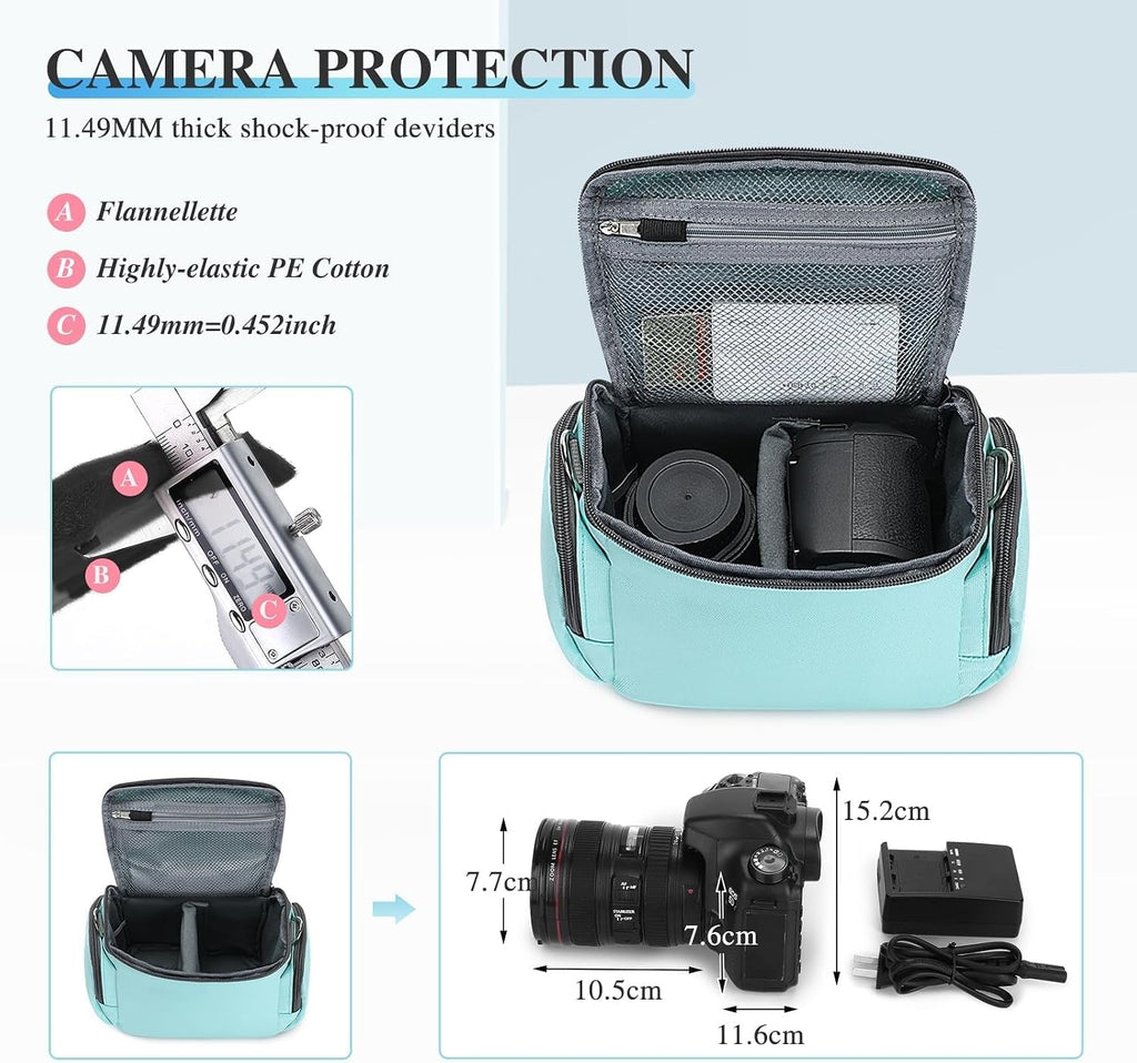 G-raphy Camera Bag Case Compact Lightweight Shoulder Crossbody Sling Photography Bags for Nikon Canon Sony DSLR SLR Mirrorless with Removal Straps Mint