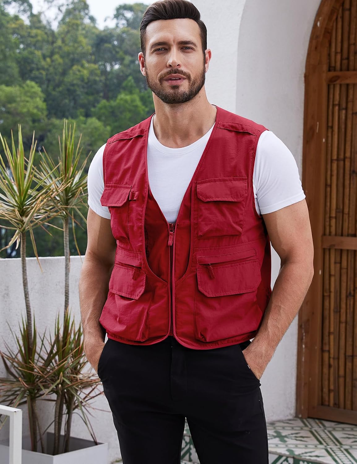 Gihuo Mens Fishing vest for Safari Utility Cargo with Pockets