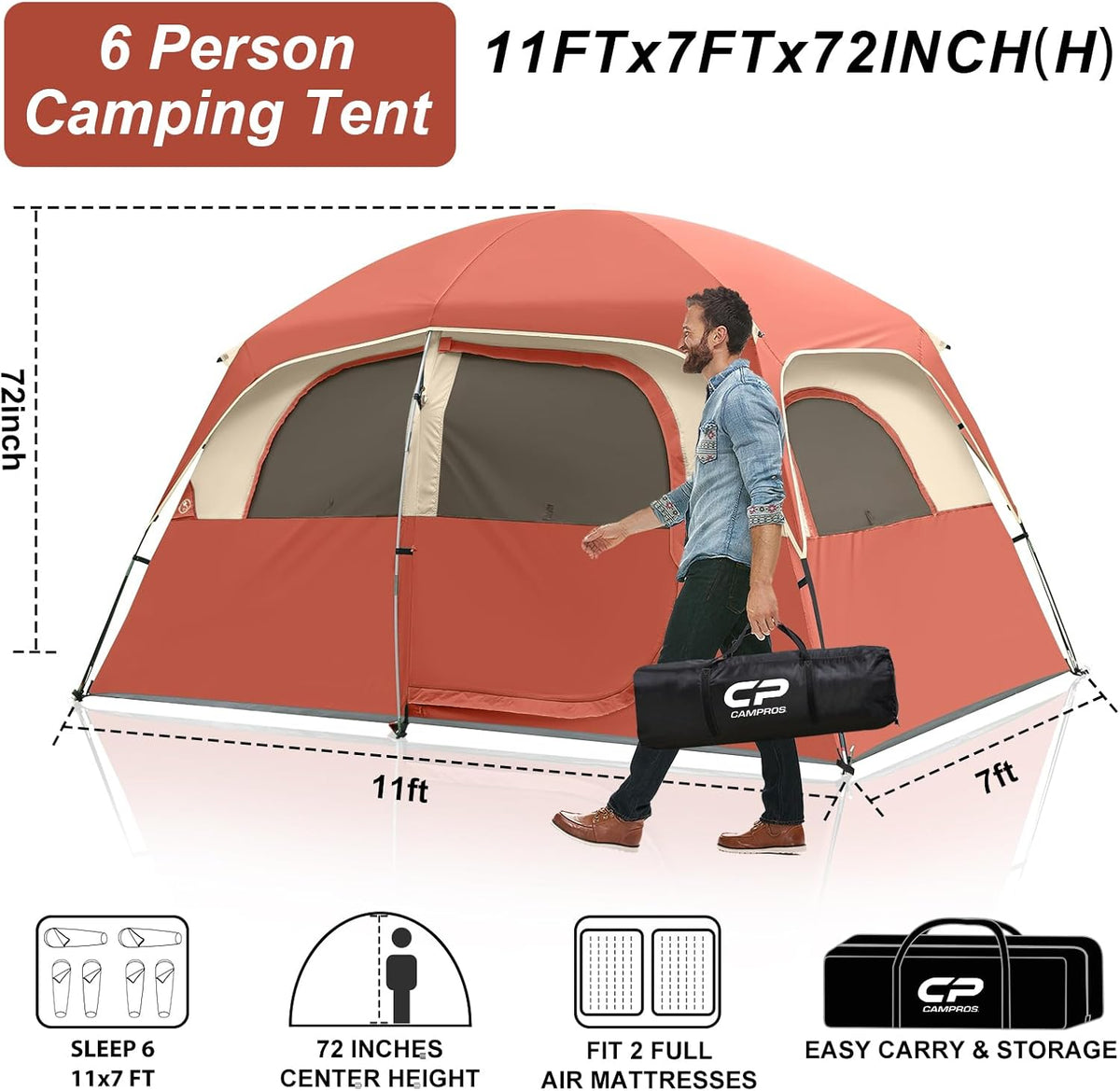 CAMPROS CP Upgraded 6/8 Person Camping Tents, Waterproof Family Tent