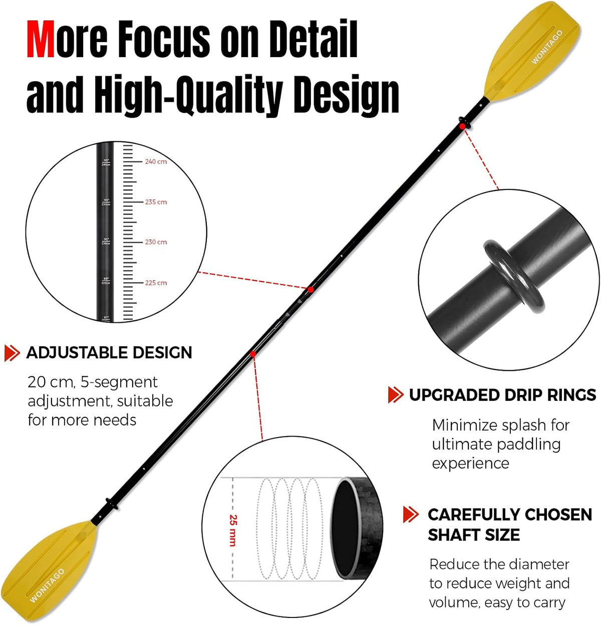 Kayak Paddle, Adjustable and Portable Kayaking Oar, 5-Piece