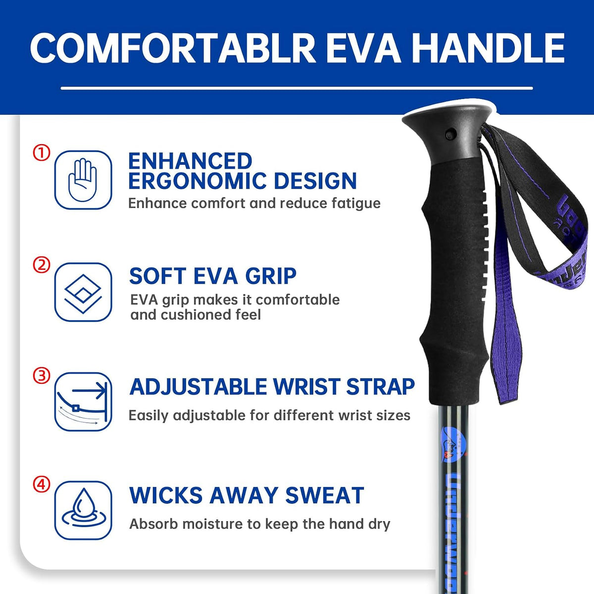 Collapsible Trekking Poles for Hiking, Adjustable Aluminum Walking Sticks