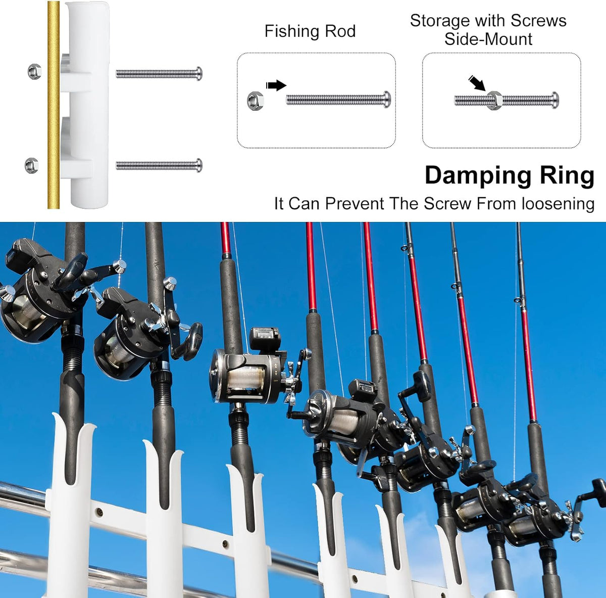 Shappy Fishing Rod Holders Wall Mounted Rack for Boat Garage, White