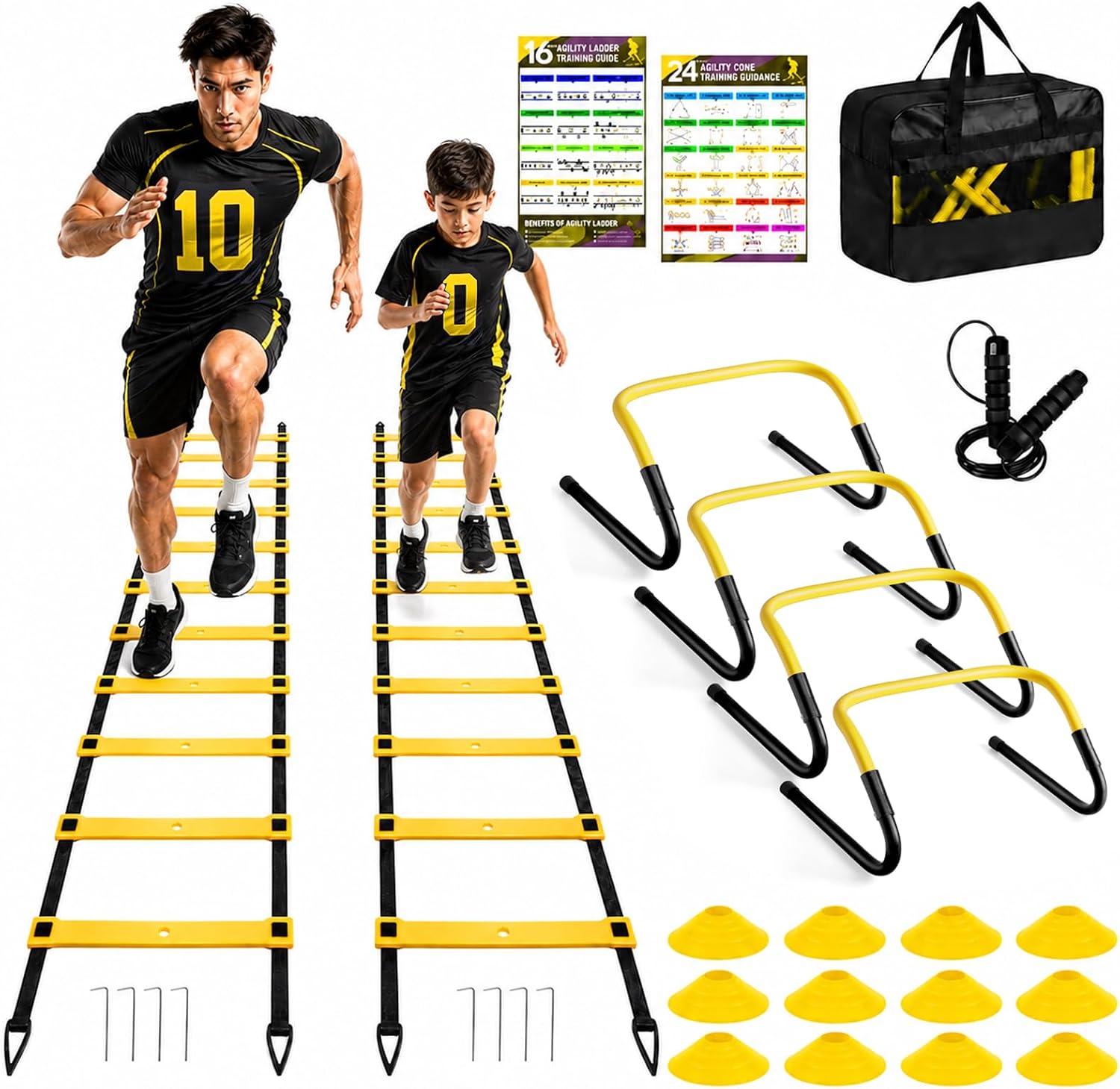 BORNEW 2 Pack Agility Ladder, Soccer Speed Training Equipment Set