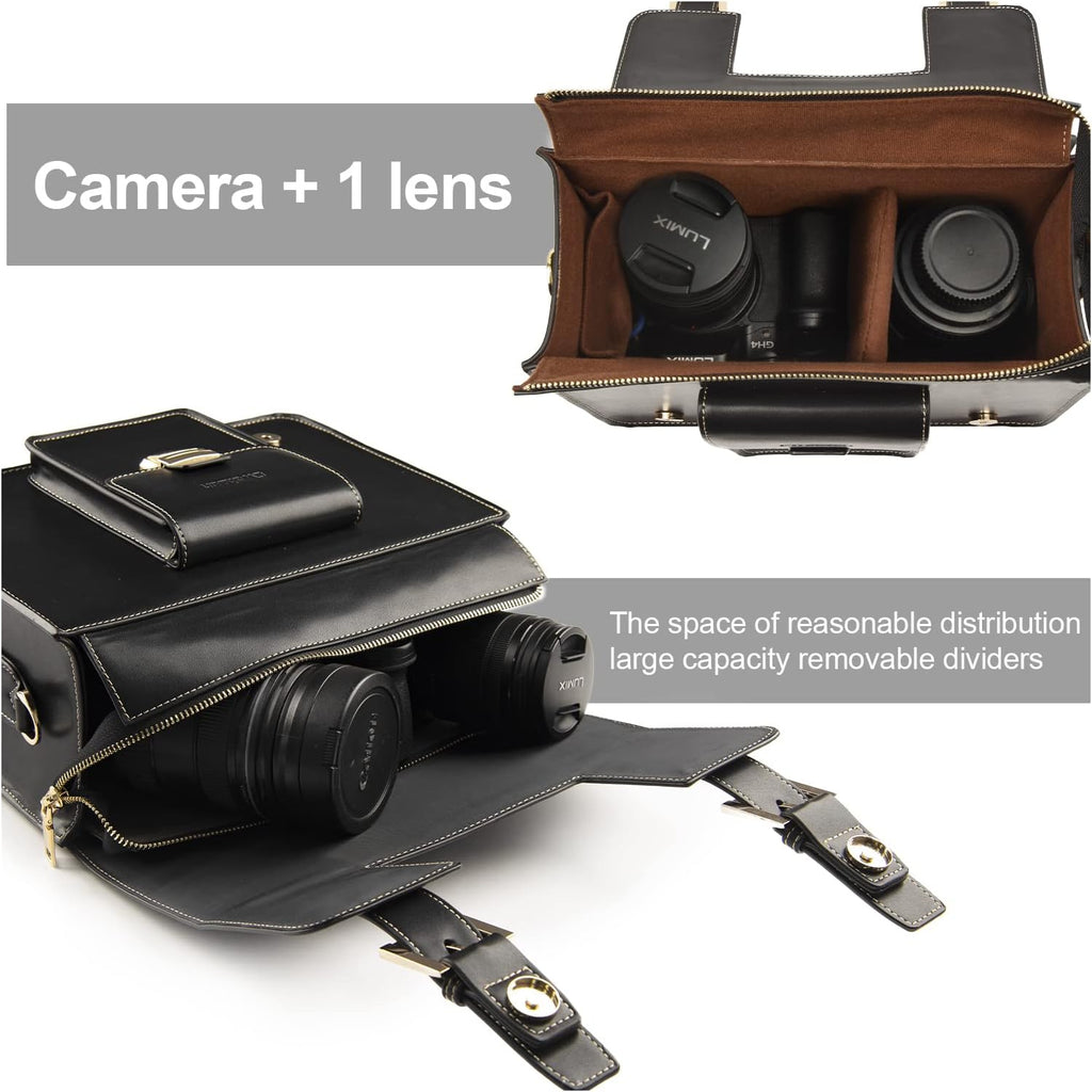 Cwatcun 3-in-1 Retro Camera Bag, PU Leather Camera Crossbody/Backpack/Case
