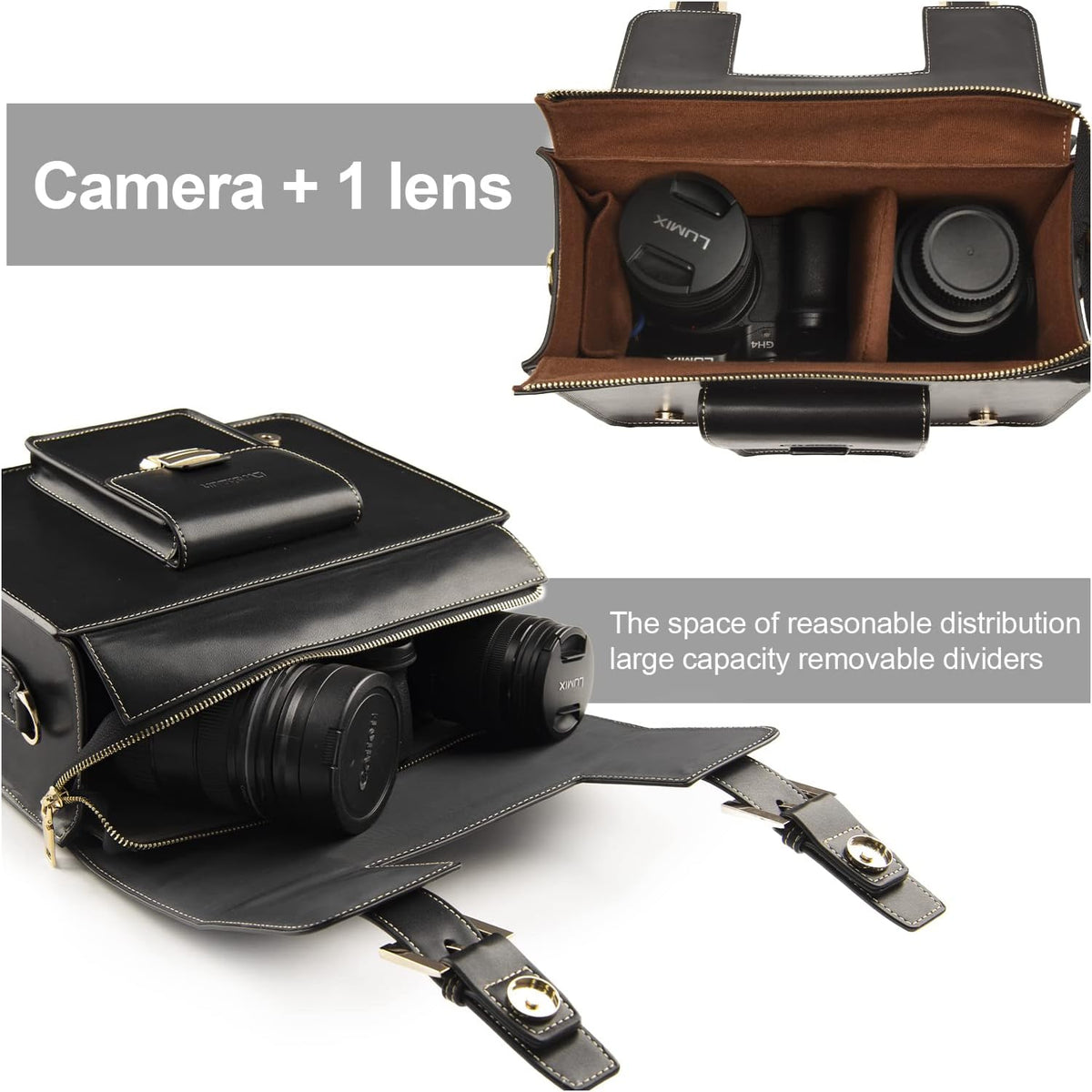 Cwatcun 3-in-1 Retro Camera Bag, PU Leather Camera Crossbody/Backpack/Case