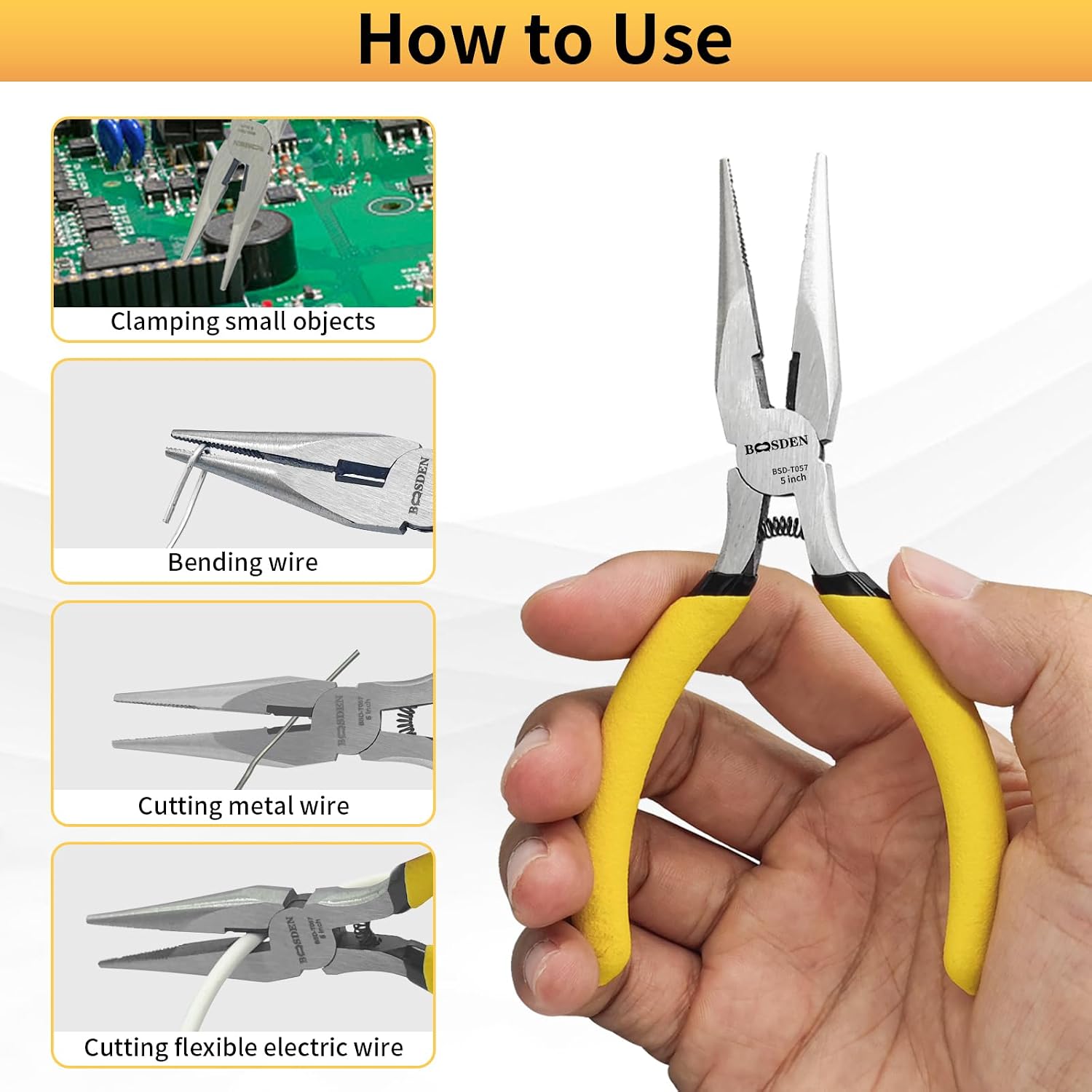 BOOSDEN 5 Inch Small Needle Nose Pliers Set, 5 Pack Jewelry Pliers