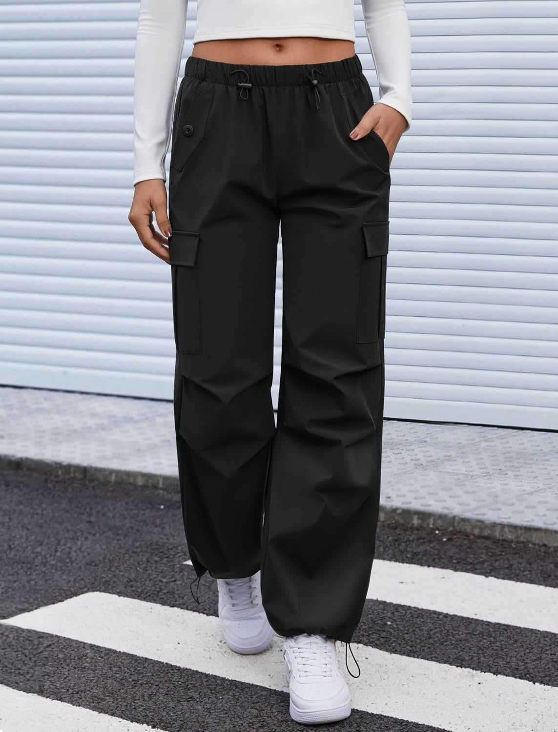 COPYLEAF Cargo Pants Women Parachute Baggy Hiking Pants with Pockets Travel