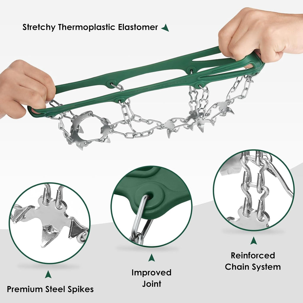 Crampons Ice Cleats Traction Snow Grips for Boots Shoes Women Men Anti Slip 19 Stainless Steel Spikes Safe Protect for Hiking Fishing Walking Climbing Mountaineering