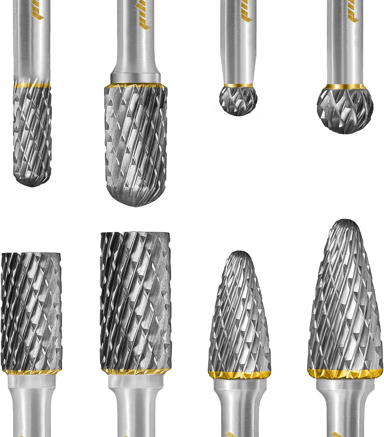 Tungsten Carbide Burr Set 1/4" Shank 8PC Double Cut Rotary Cutting Burrs Die Grinder Bits for Steel and Wood Working, Grinding, Carving, and Engraving
