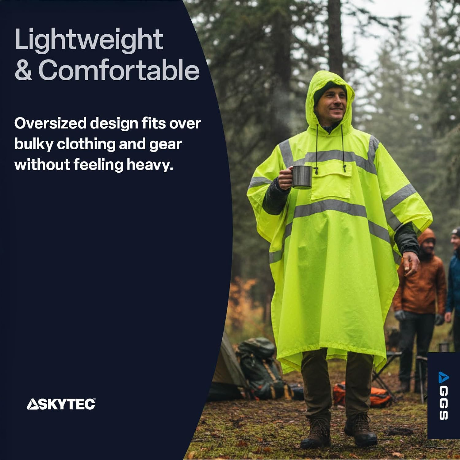 GGS Rain Poncho - High Visibility, Reflective, Wind and Waterproof with Drawstring Hood, Rain Gear for Construction, Camping, Fishing, Hiking, One Size