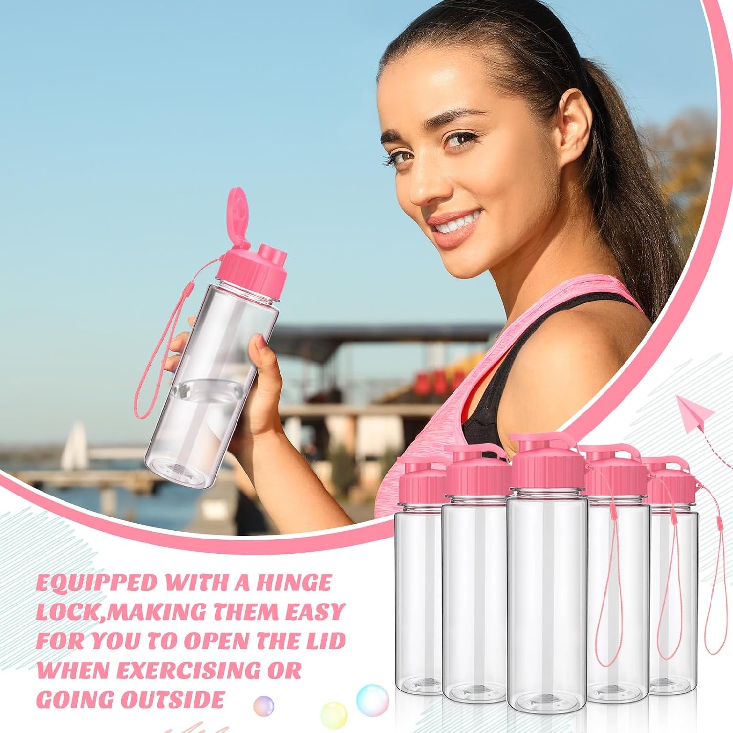 Mifoci 20 Pcs Plastic Water Bottles Bulk 17 oz, Rose Red
